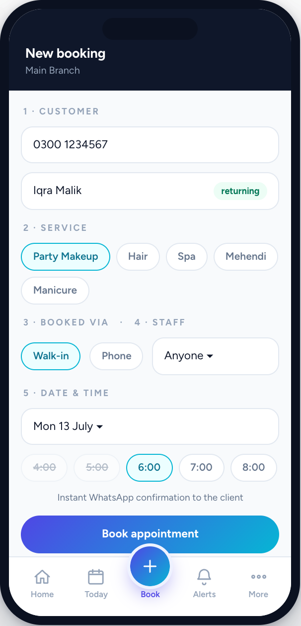 Zyniq Sync owner app — New booking