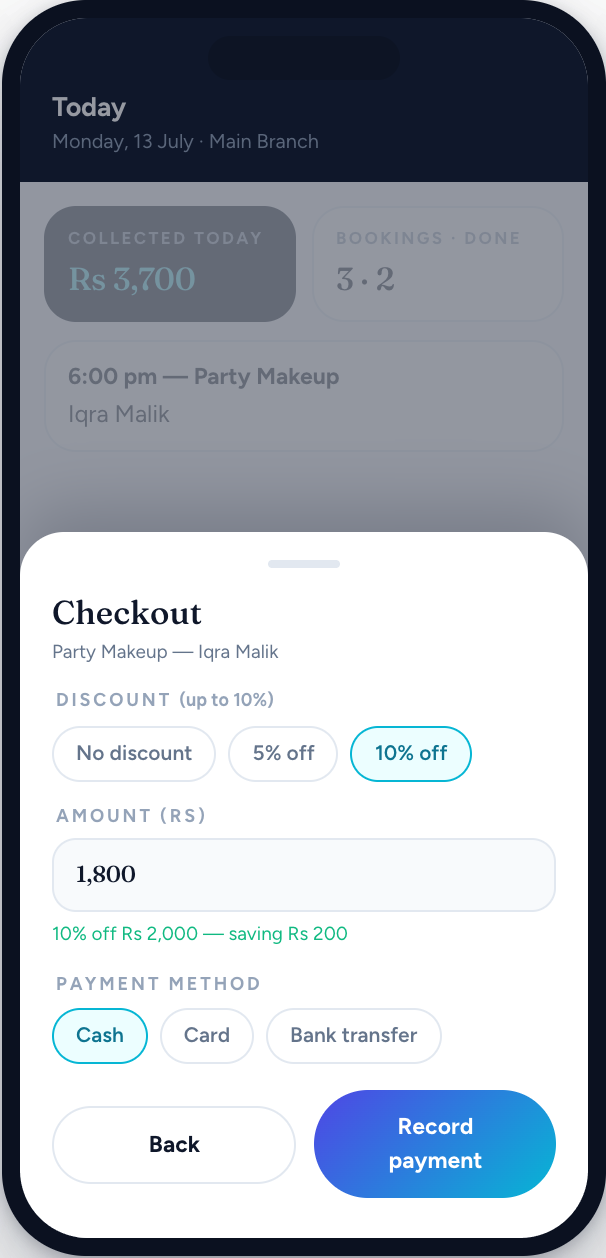 Zyniq Sync owner app — Checkout