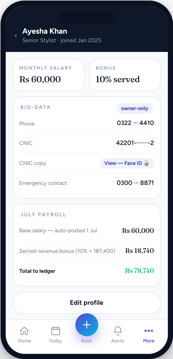 Zyniq Sync owner app — Staff & payroll