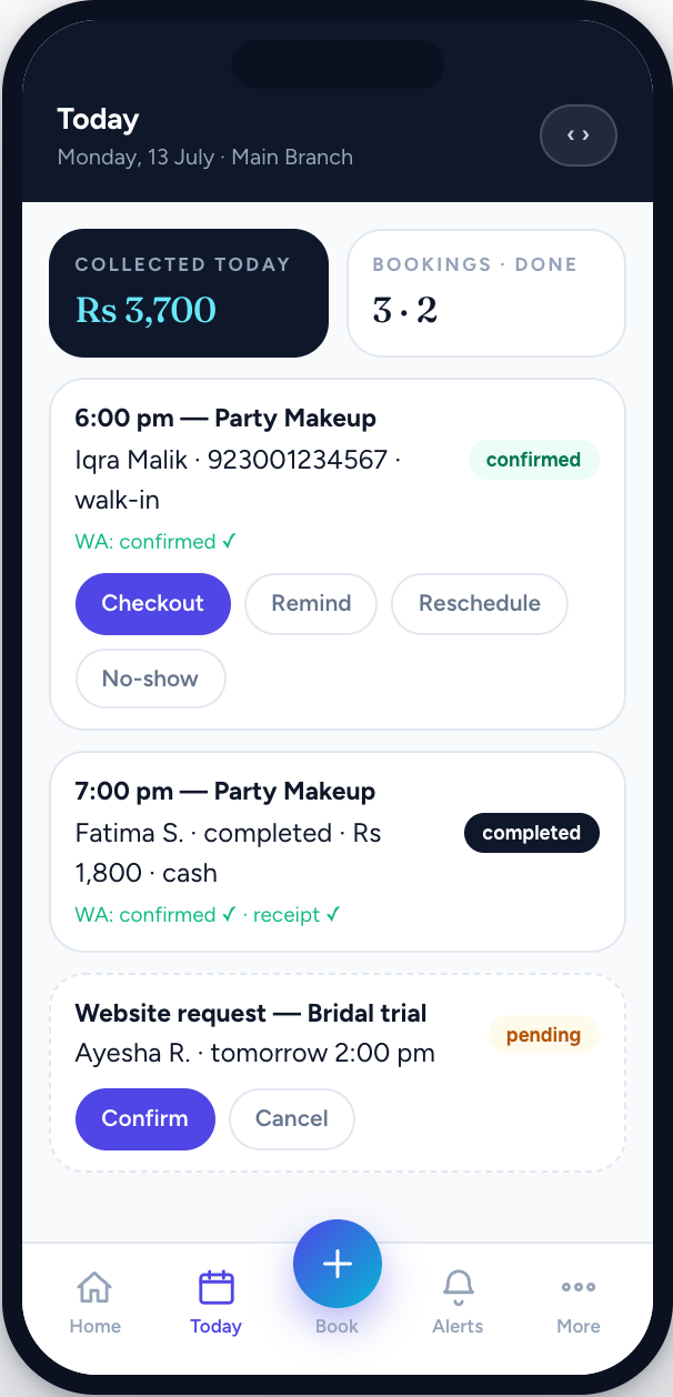Zyniq Sync owner app — Today board