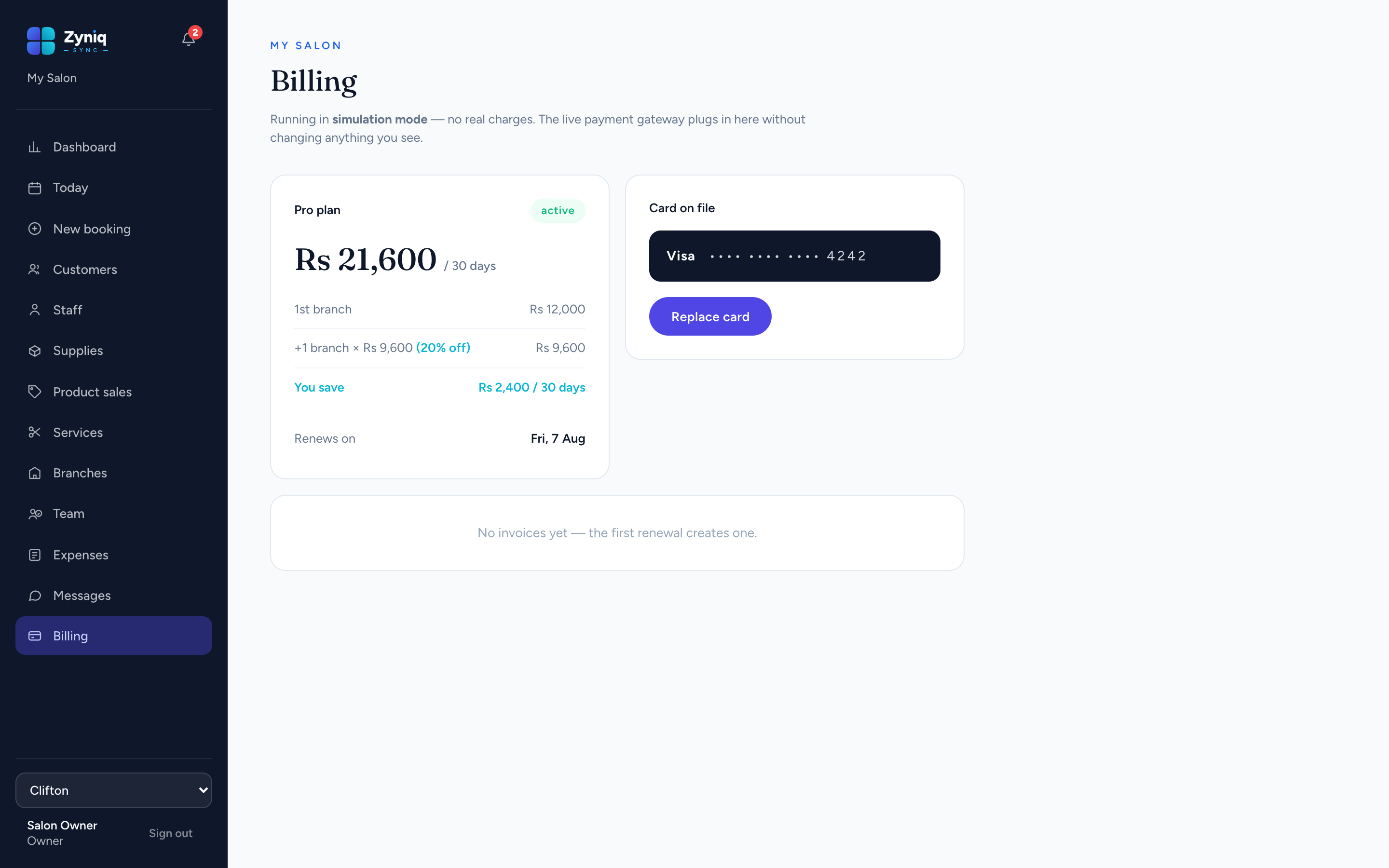 Zyniq Sync — Billing