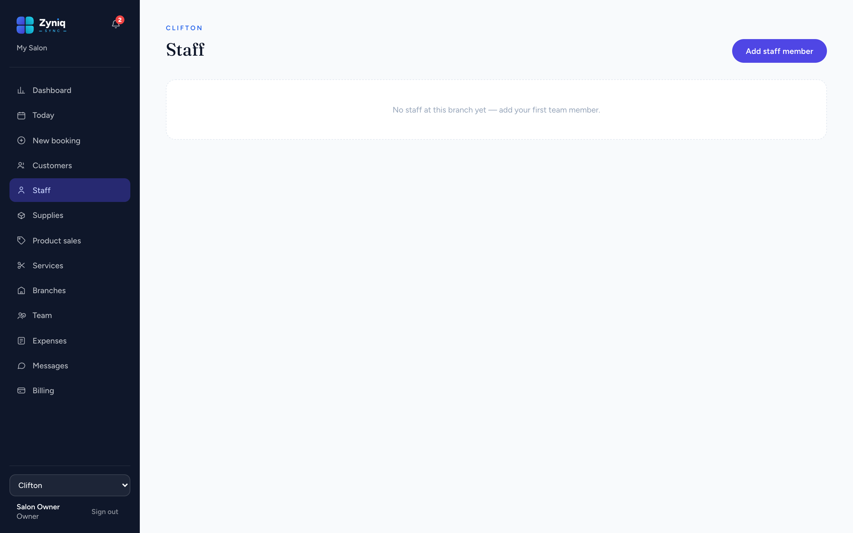 Zyniq Sync — Every staff member, fully managed